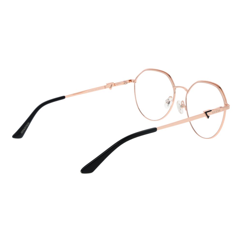 Guess Gold Women Glasses Frame, full-rim metal, gold color with a browline style, includes a branded case for fashionable eyewear protection.
