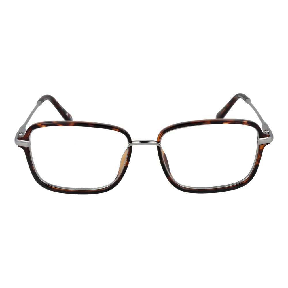Guess Brown Men Glasses Frame, full-rim stainless steel, demo lenses, rectangle style with branded case, temples length 145 mm.