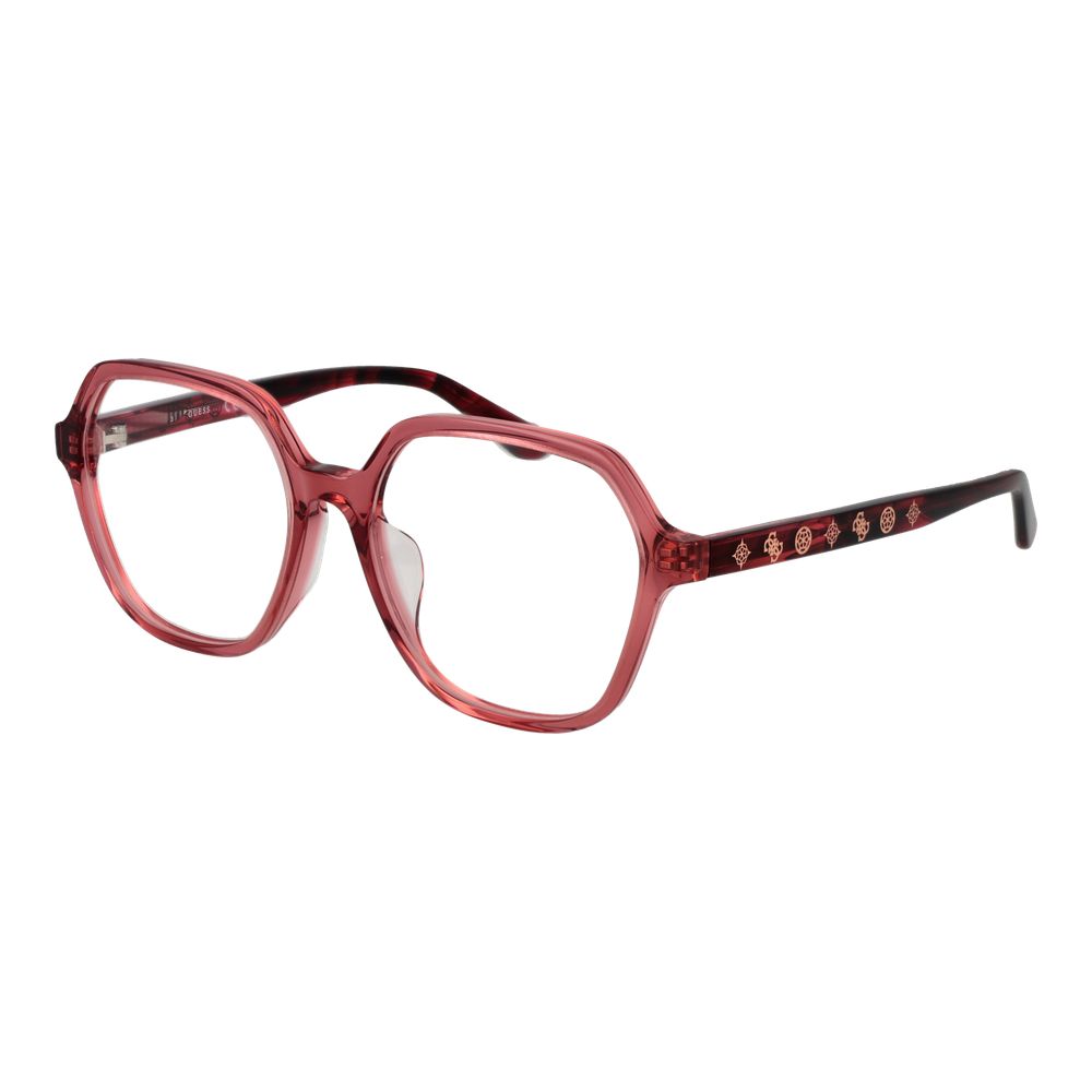 Guess Red Women Glasses Frame, full-rim acetate, geometric style, demo lenses, 53-16-140 dimensions, includes branded case