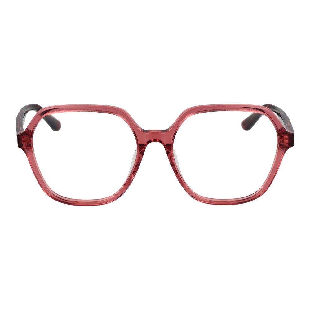 Guess Red Women Glasses Frame, red acetate full-rim geometric eyepiece with demo lenses and branded case included.