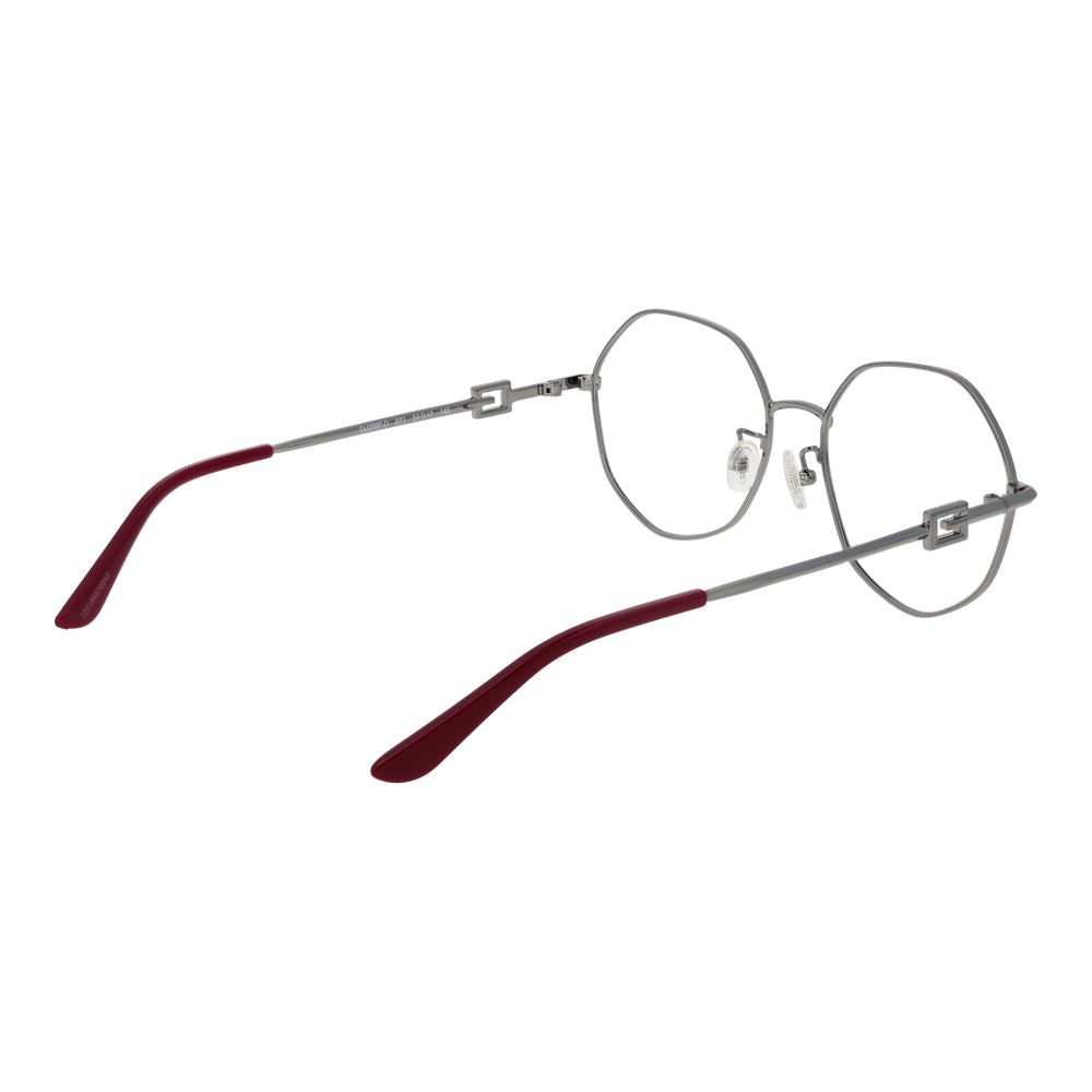 Guess Red Women Glasses Frame with metal square full-rim, demo lenses, size 54-17-145, includes branded case.