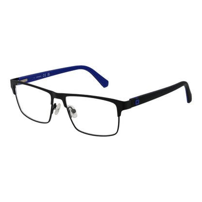 Guess Black Metal Glasses (Frames) for men, full-rim black metal with demo plastic lenses, browline style. Includes branded case.