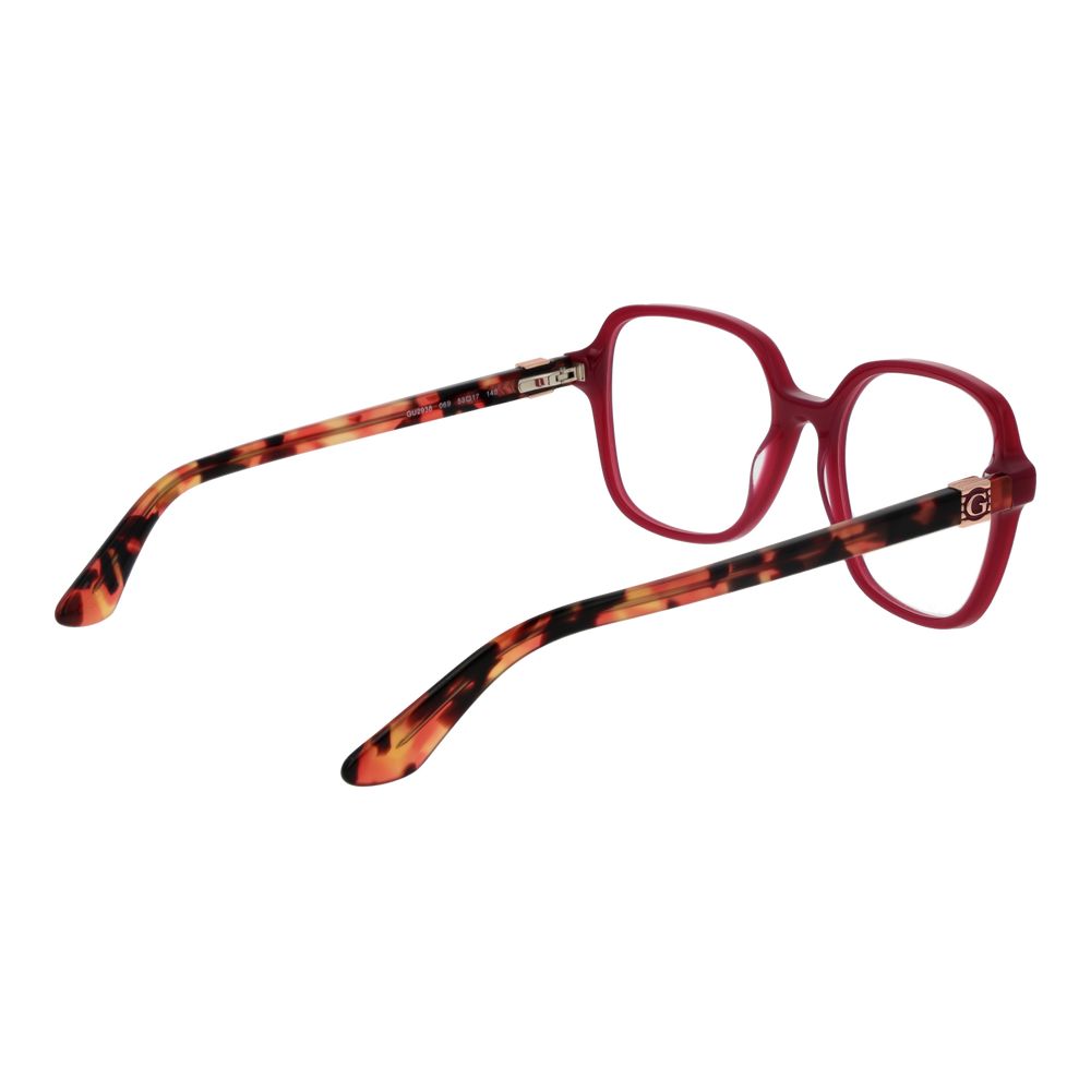 Guess Purple Women Glasses Frame, square acetate design with full-rim style, 53-17-140 dimensions, no lenses effect, includes branded case.