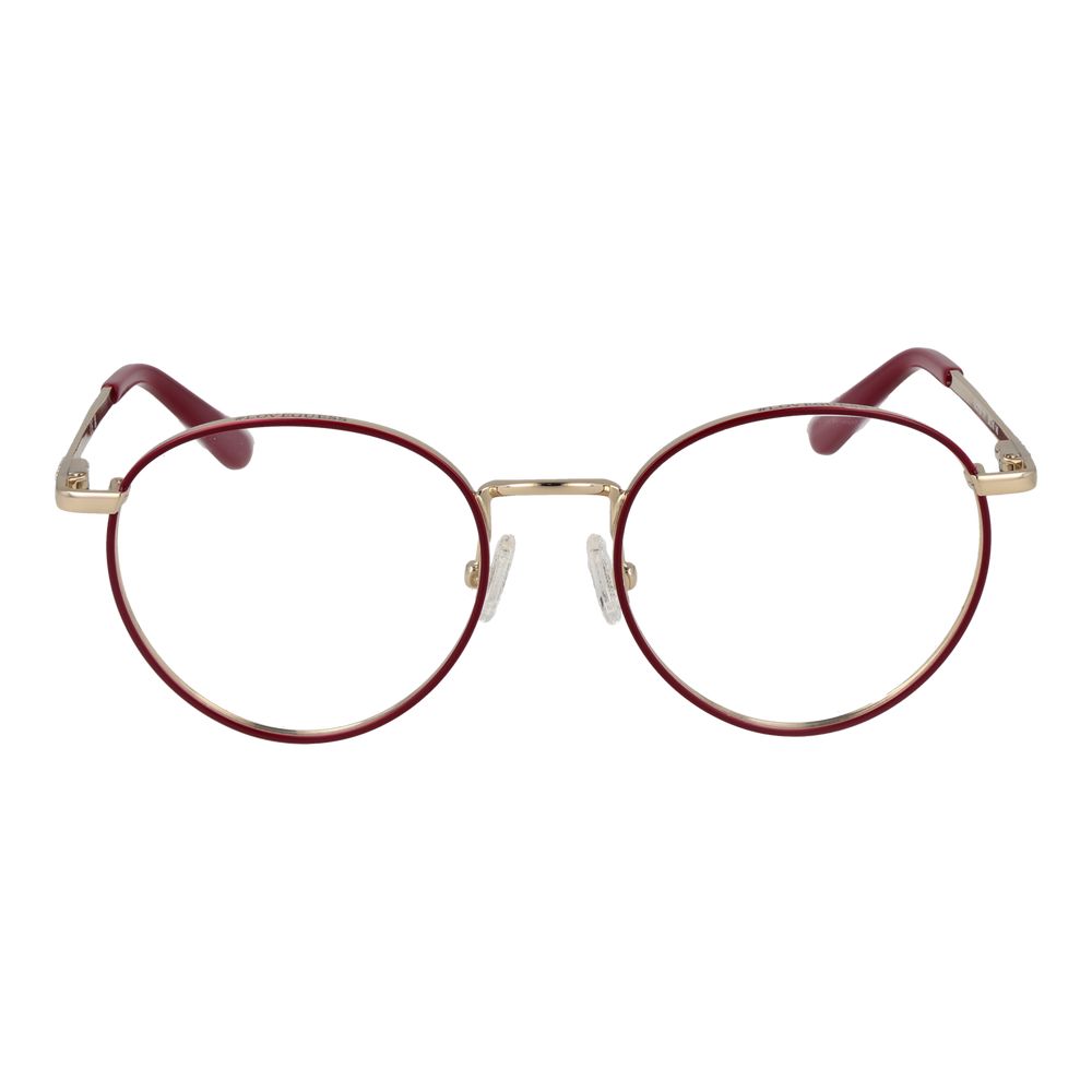 Guess Red Women Glasses Frame, round full-rim metal with demo lenses, size 50-18-140.