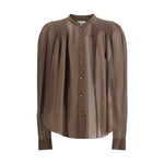 Marant Etoile Noeline Shirt with button closure and elasticated ruffles, semi-transparent and feminine design for versatile styling.