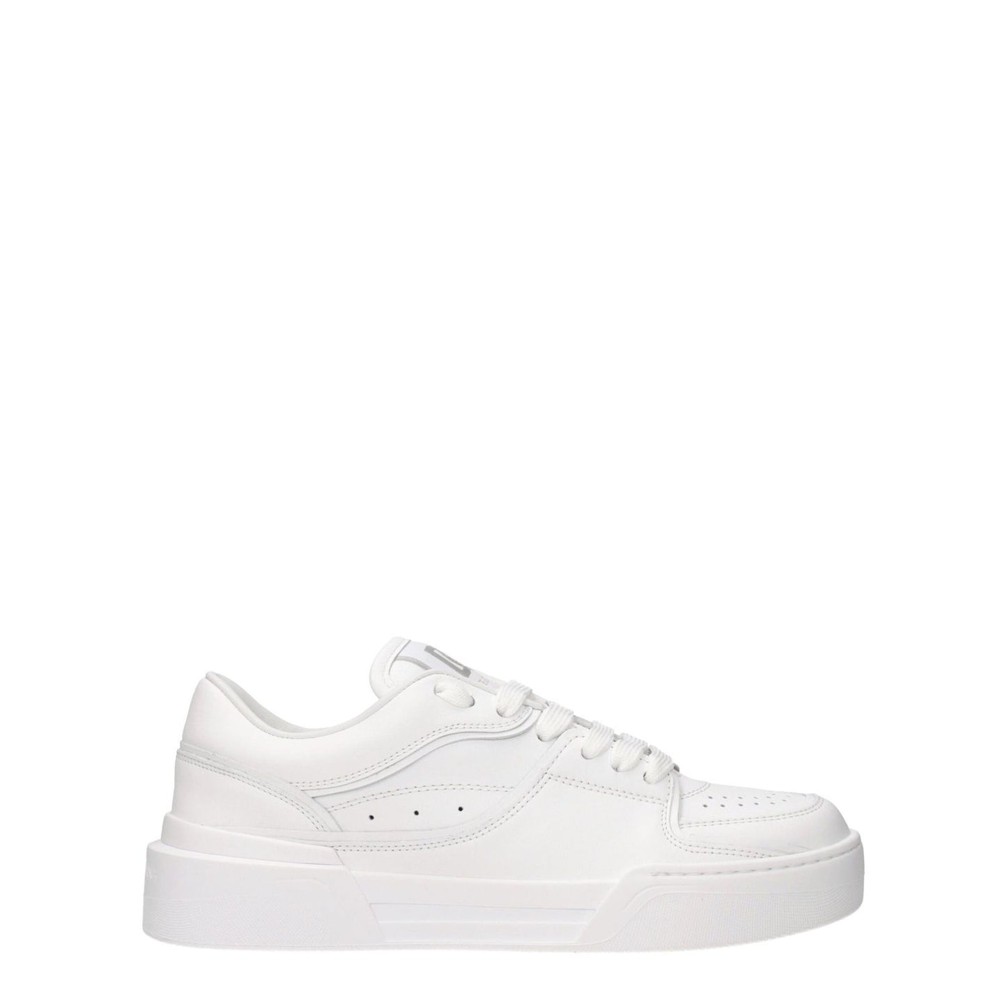 Dolce & Gabbana White Leather Low Top Sneakers with lace-up closure and rubber sole, featuring front and back logo design.