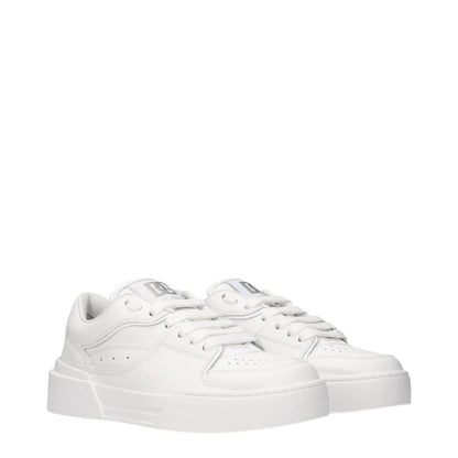Dolce & Gabbana White Leather Low Top Sneakers, casual style, rubber sole, lace-up closure, round toe, featuring front and back logo.