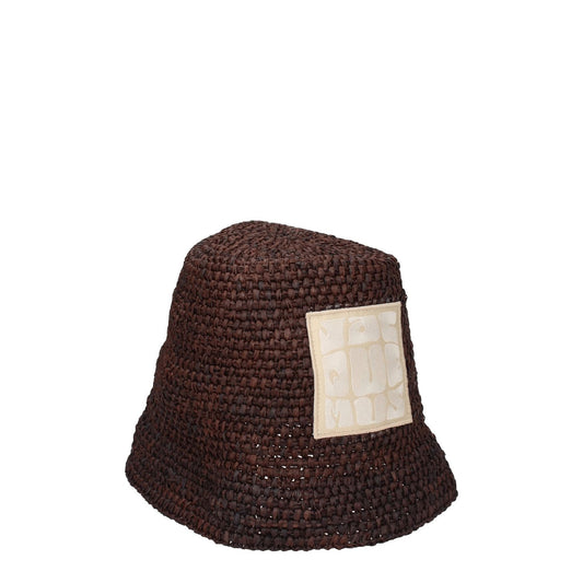 Jacquemus Brown Raffia Bucket Hat with front logo in dark brown raffia material, casual style, SKU F76831, MPN 235AC4505046850.