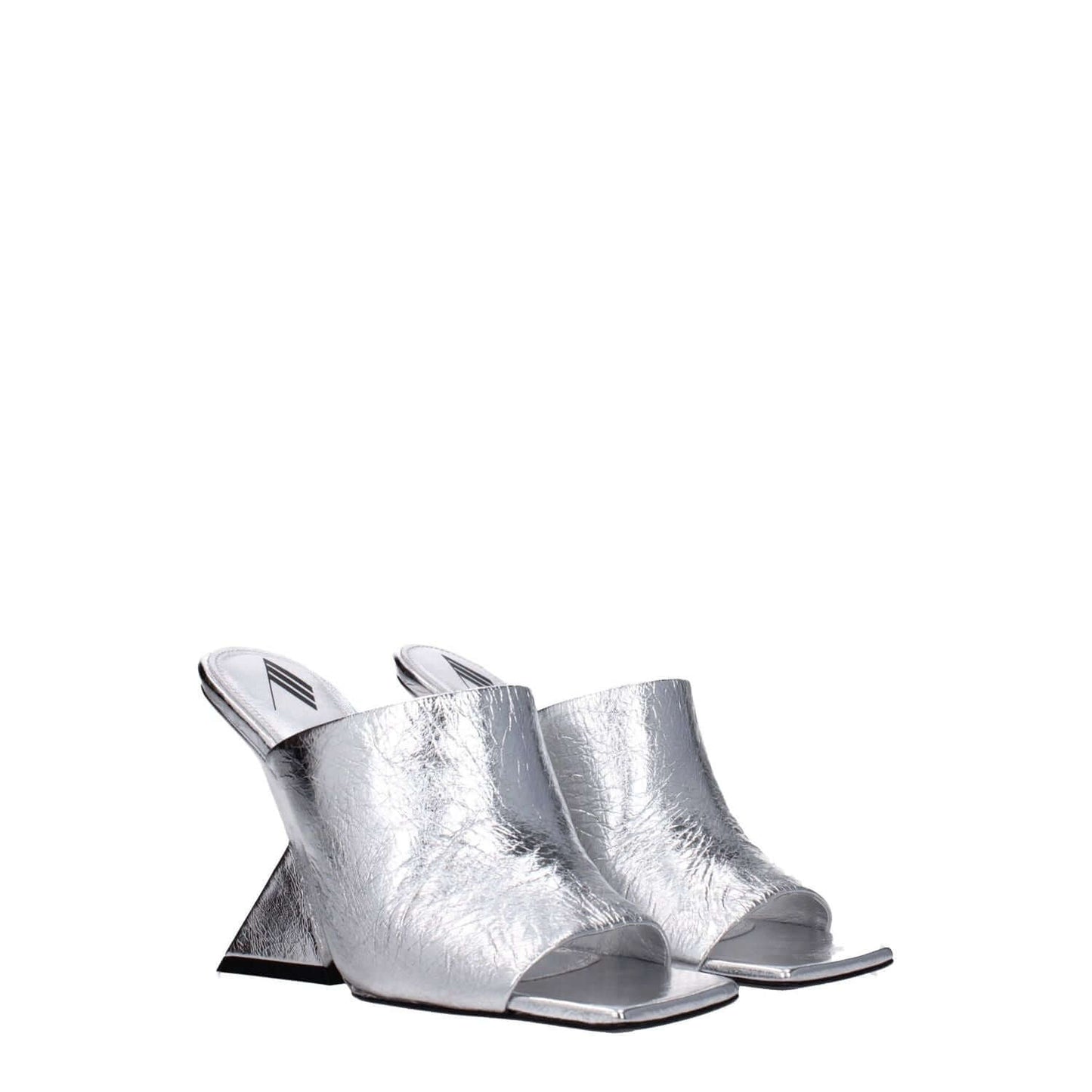 The Attico Gray Leather Platform Sandals with silver vintage effect, high heel, open toe design, MPN S634L070002, 10.5 cm heel.
