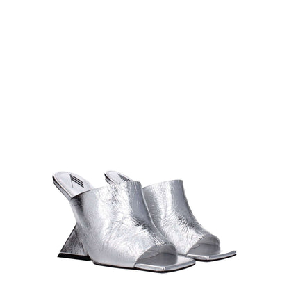 The Attico Gray Leather Platform Sandals with silver vintage effect, high heel, open toe design, MPN S634L070002, 10.5 cm heel.