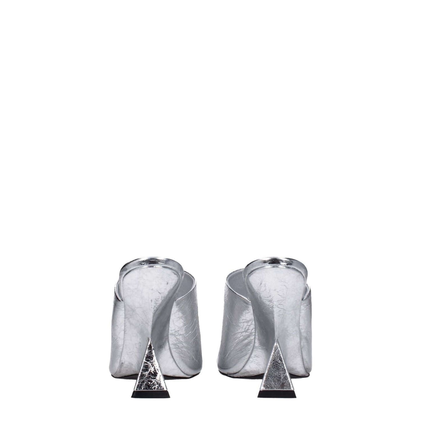 The Attico Gray Leather Platform Sandals with vintage effect and high heel, open toe design, in silver leather.