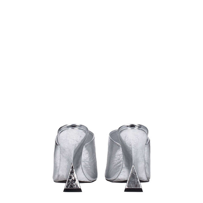 The Attico Gray Leather Platform Sandals with vintage effect and high heel, open toe design, in silver leather.