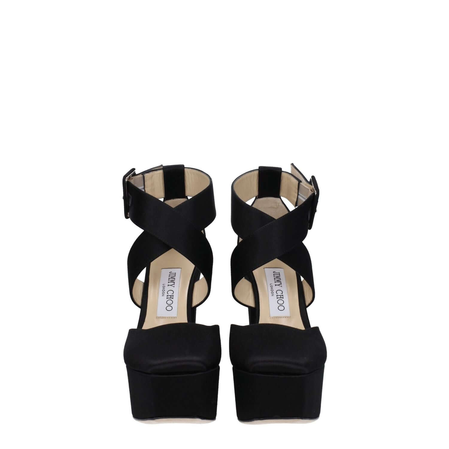 Jimmy Choo Black Satin Platform Sandals