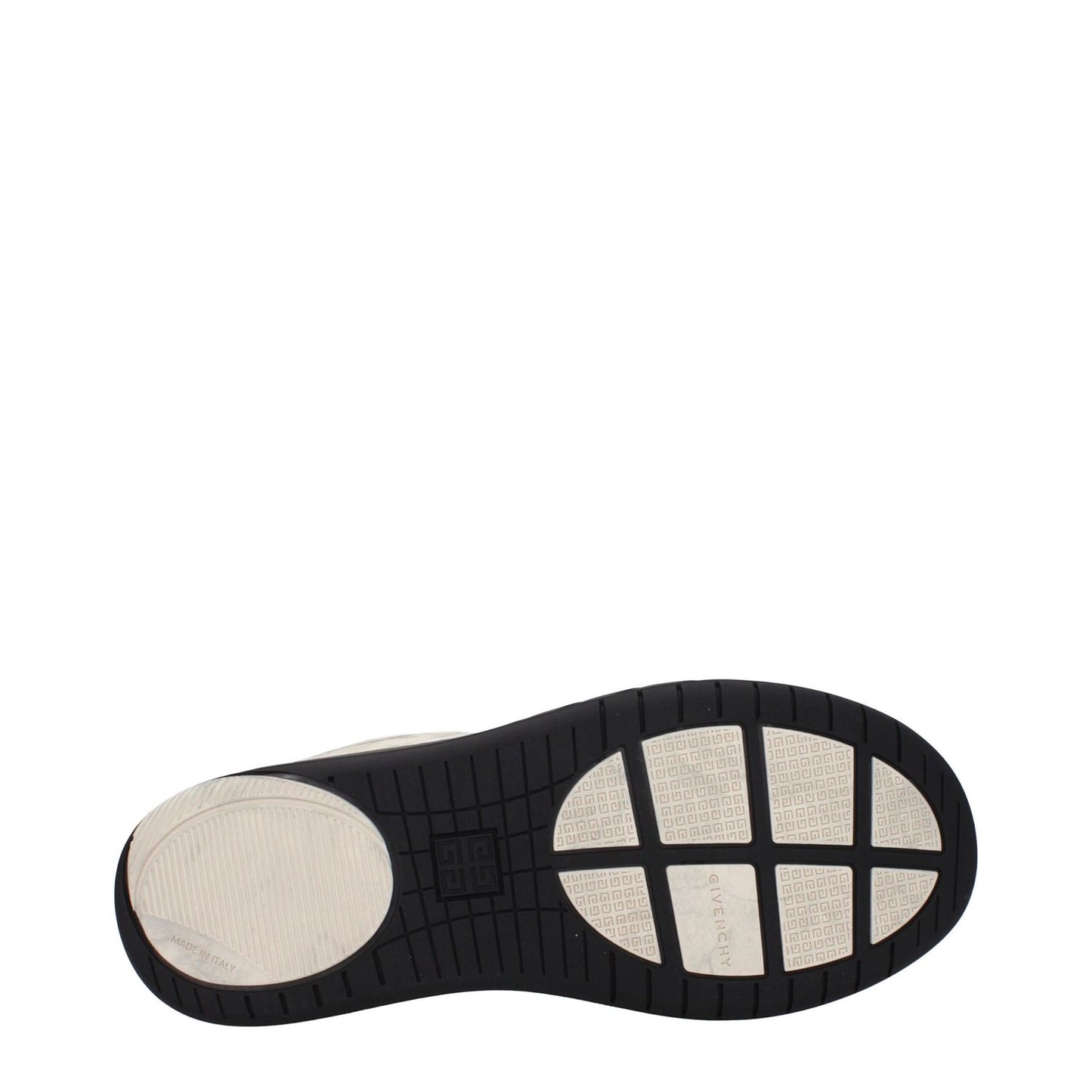 Sole view of Givenchy Beige Fabric Chunky Sneakers showing rubber material and design, MPN BH009KH1PP100, featuring vintage and aged effects.