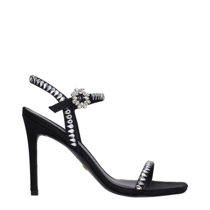 Stuart Weitzman Black Satin Stiletto Heel Sandals