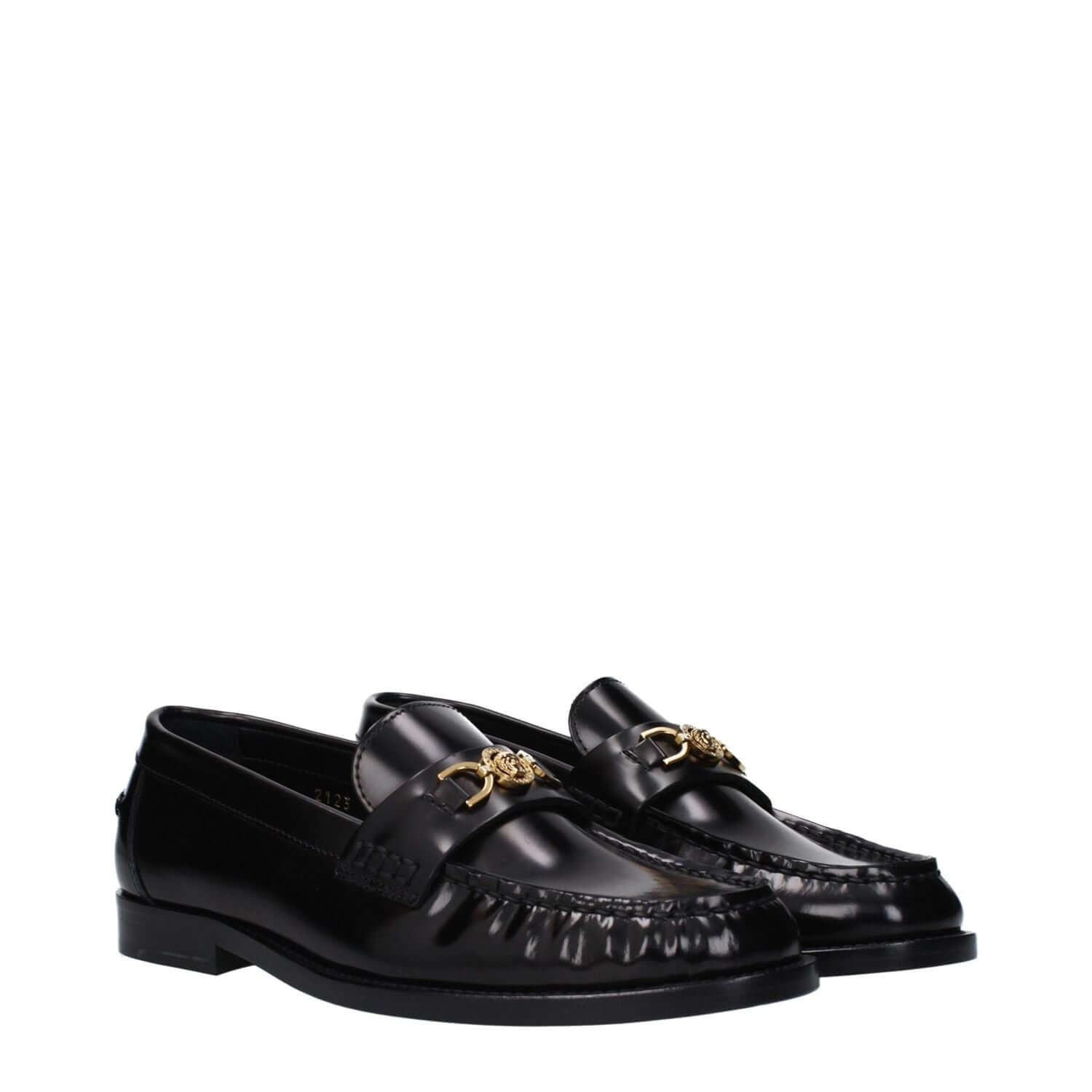 Versace Black Leather Slip-On Loafers