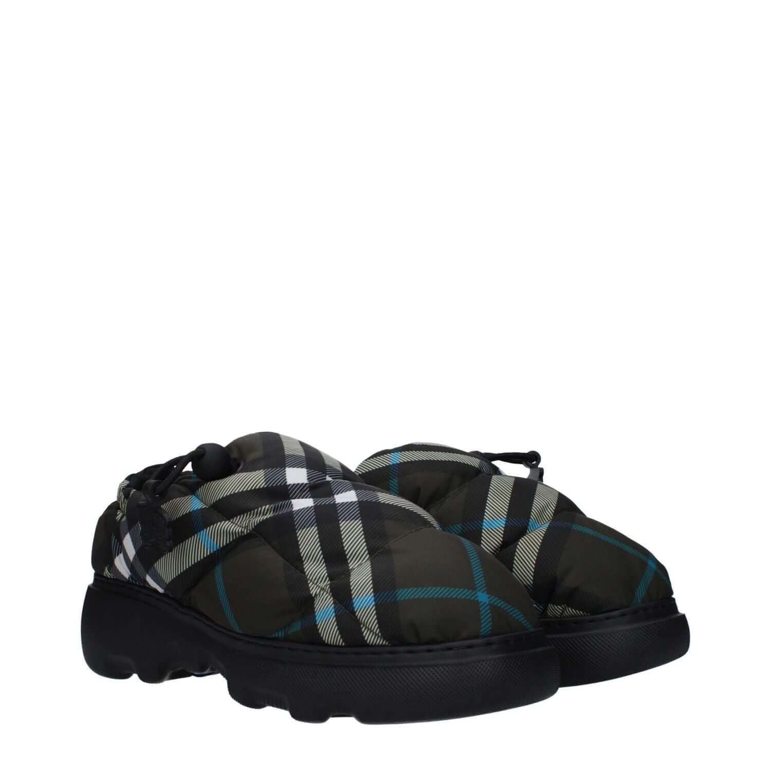 Burberry Green Fabric Slip-On Loafers