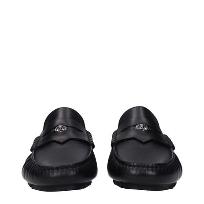 Versace Black Leather Slip-On Loafers