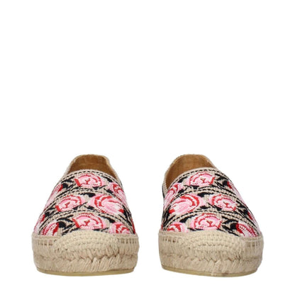 Prada Beige Fabric Espadrilles with multicolor print design, showcasing luxury fashion footwear.