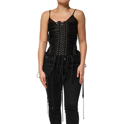 Dolce & Gabbana Black Eyelet Embellished Corset Style Top
