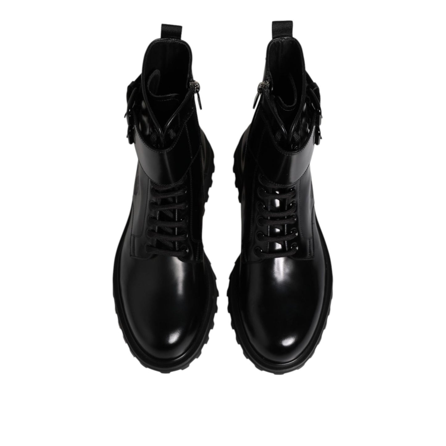 Dolce & Gabbana Black Leather Lace Up Mid Calf Boots Shoes