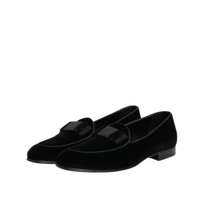 Dolce & Gabbana Black Velvet Loafers Formal Men Dress Shoes