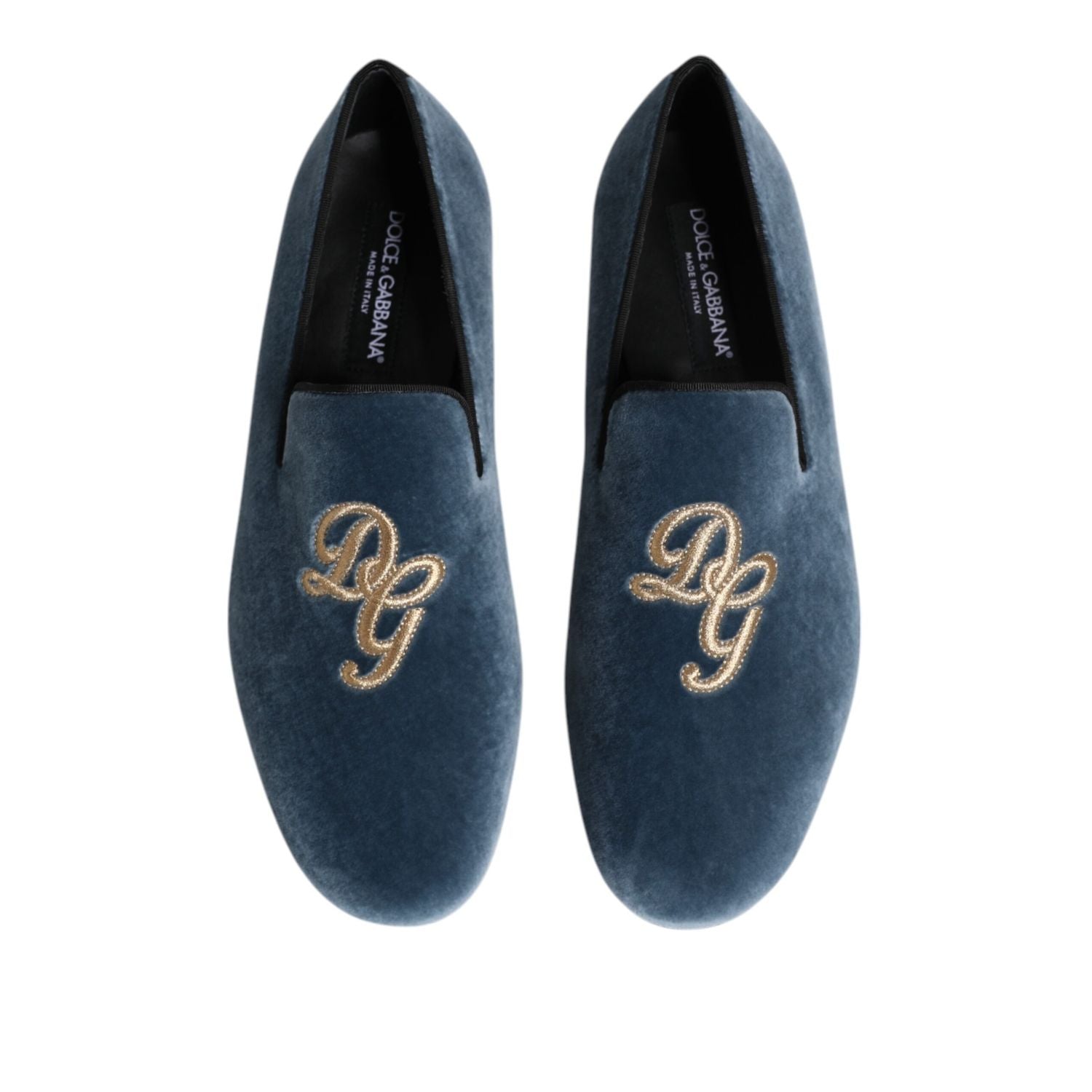 Dolce & Gabbana Blue Velvet DG Logo Loafers Formal Shoes