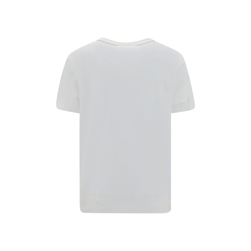 Brunello Cucinelli White Cotton T-Shirt with ribbed crew neck and jewel detail on back, elegant and versatile design.