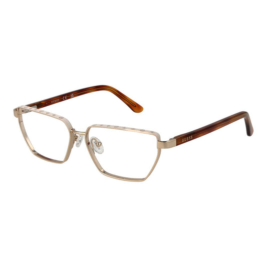 Guess Gold Women Glasses Frame, full-rim metal in butterfly style, includes branded case.