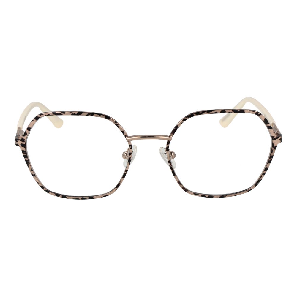 Guess Gold Women Glasses Frame with full-rim metal in gold, square style, plastic lenses, demo glasses, includes branded case.
