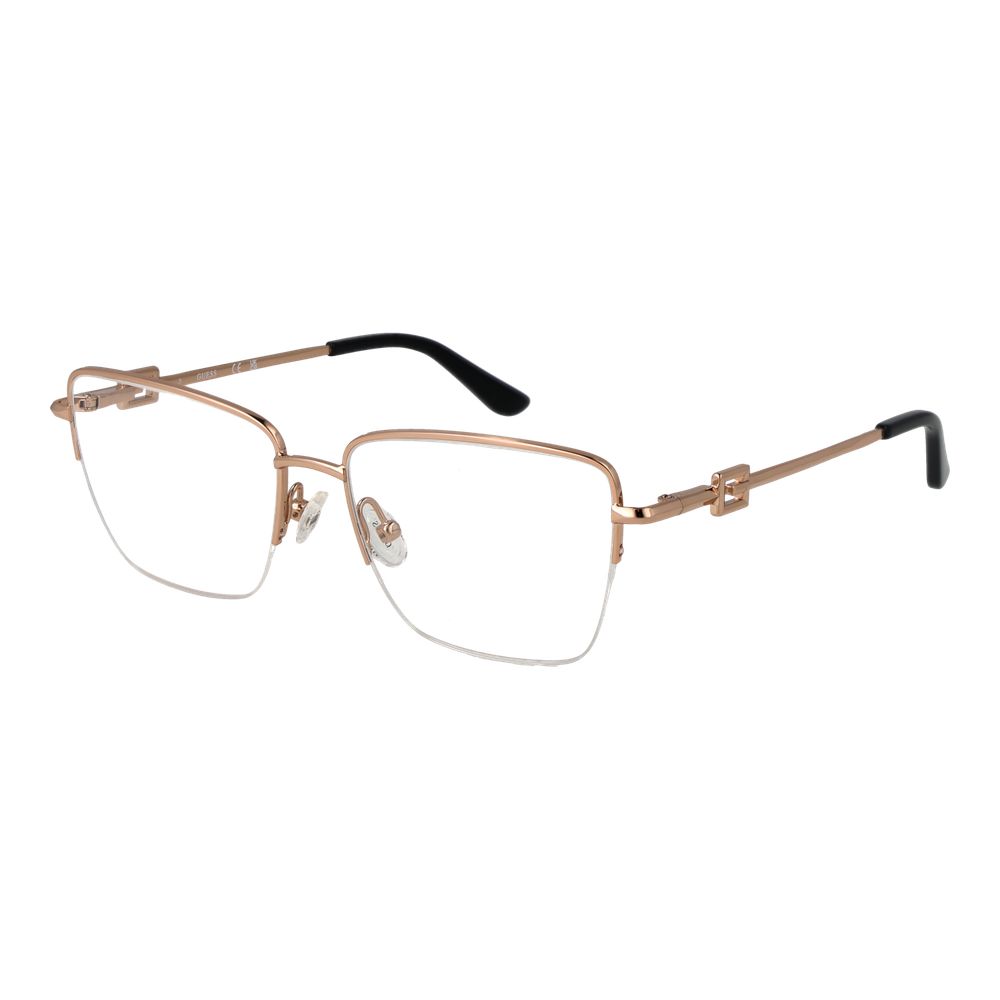 Guess Gold Women Glasses Frame with half-rim metal design, square shape, and demo lenses, including branded case. Size 53-16-140.