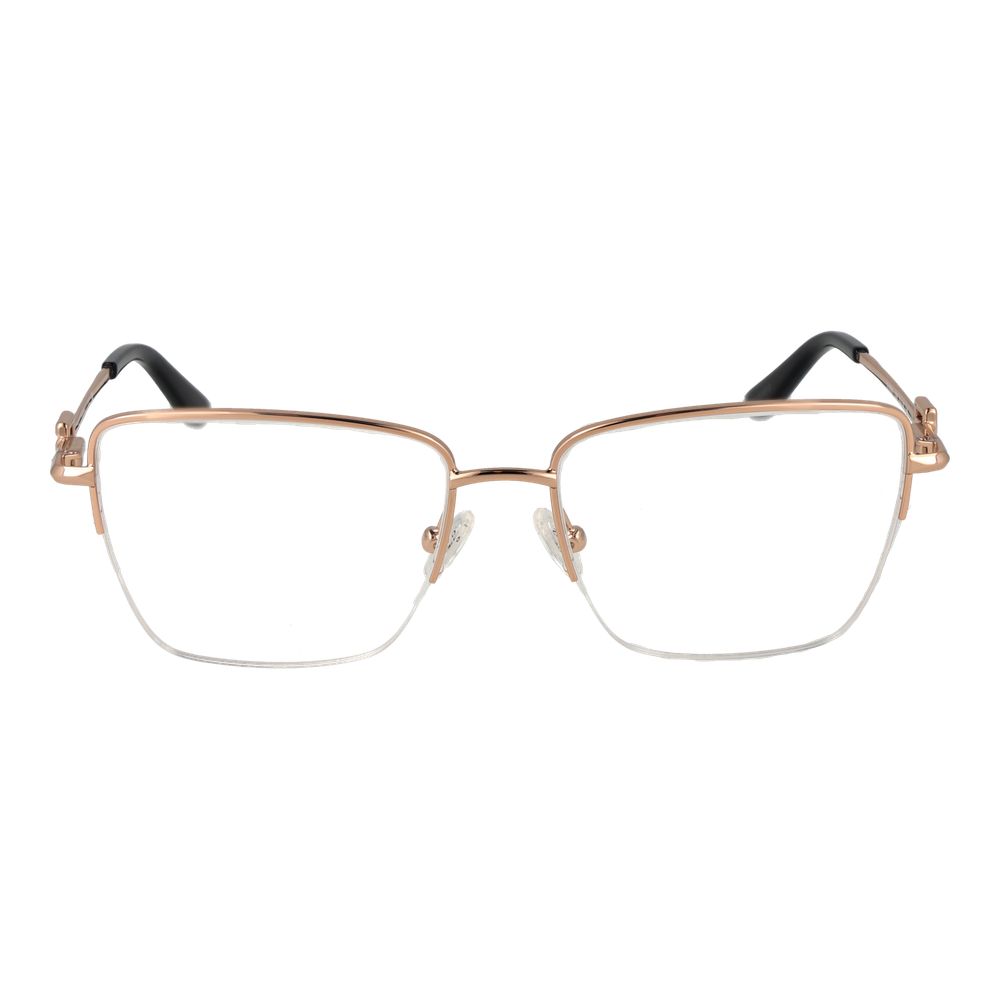 Guess Gold Women Glasses Frame in metal, half-rim style, features square design with demo lenses, includes branded case.