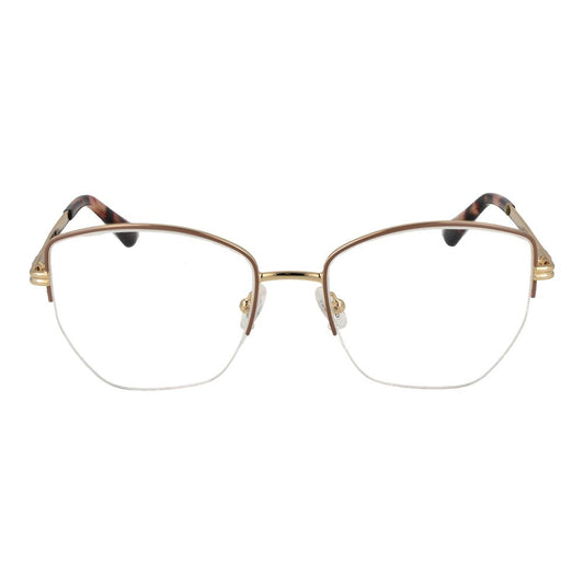 Guess Beige Women Glasses Frame, square half-rim style with metal frame and demo lenses, size 53-18-140, includes branded case.