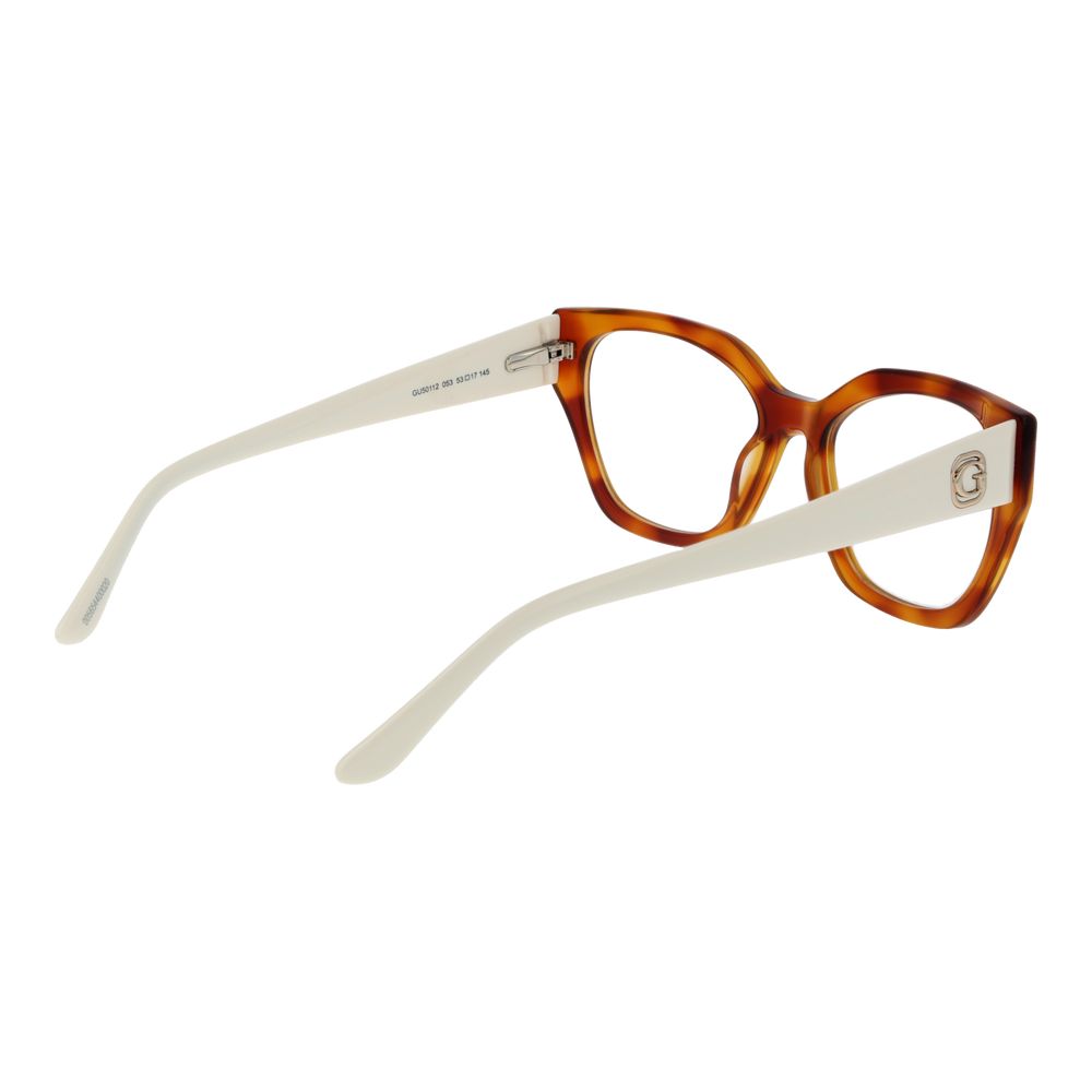 Guess Brown Women Glasses Frame, full-rim acetate, square style, demo lenses, branded case included.