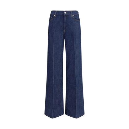 7FOR Blue Cotton Jeans Denim - Lotta Alona wide leg jeans in lightweight blend, featuring a classic five-pocket design and zip front.