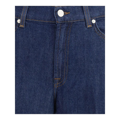 7FOR Blue Cotton Jeans Denim with classic five-pocket detail and zip closure, wide leg for a relaxed fit, in lightweight modal-cotton blend.