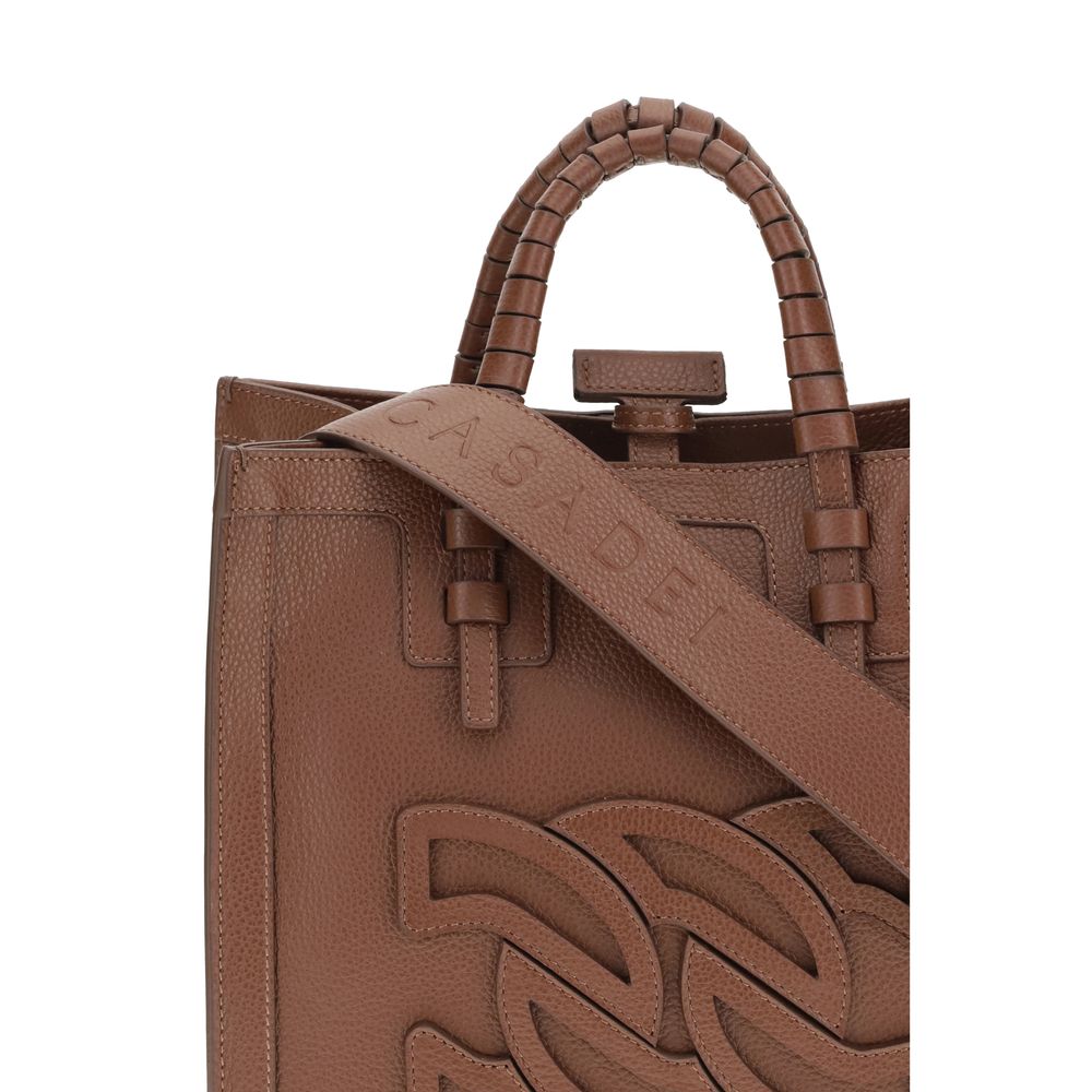 Casadei Brown Calf Leather Bos Taurus Shoulder Bag with embossed logo and tubular handles.