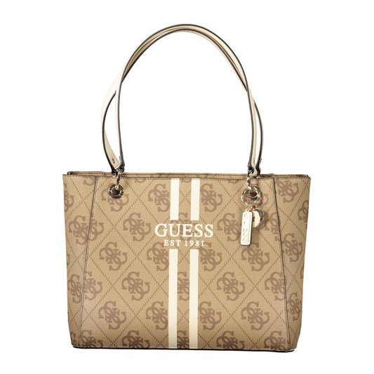 Guess Jeans Beige Polyethylene Women Handbag with iconic logo and contrasting details, featuring two compartments and secure zip closure.