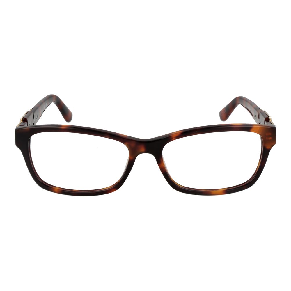 Guess Brown Women Glasses Frame in full-rim acetate with rectangle design, demo lenses, size 55-16-145, includes branded case.