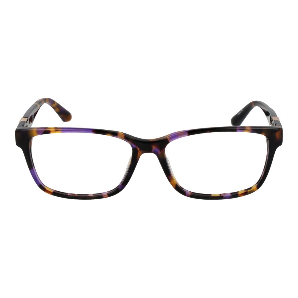 Guess Purple Women Glasses Frame in full-rim plastic design with demo lenses, spring hinge, rectangle style, 54mm width.