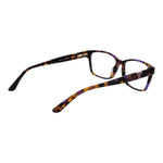 Guess Purple Women Glasses Frame, plastic rectangle full-rim style with spring hinge, demo lenses, purple tortoiseshell pattern.