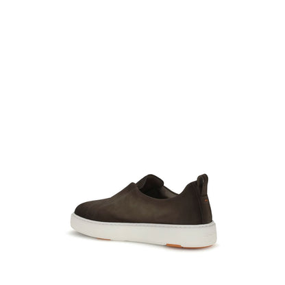 Side view of Santoni Brown Rubber Low Top Sneakers with durable rubber sole and heel loop for easy fit.