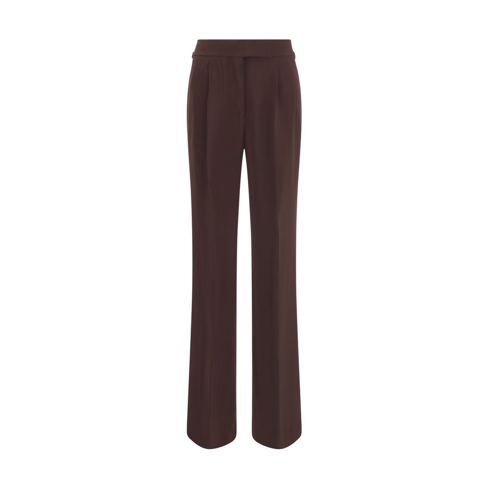 Tom Ford Brown Viscose Casual Pants with wide leg design, featuring side welt pockets and sophisticated side buckles.