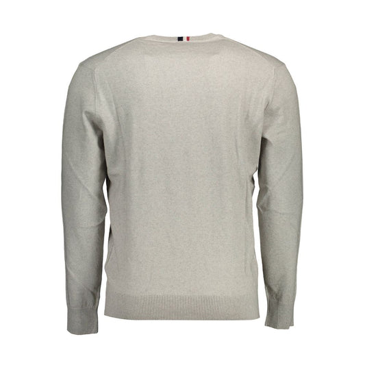 Back view of U.S. POLO ASSN. Gray Cotton Sweater with long sleeves, round neck, and embroidery logo.