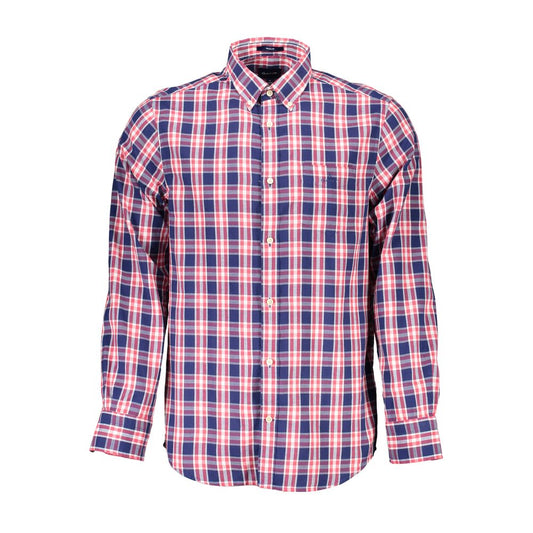 Gant Blue Cotton Shirt with button-down collar, long sleeves, single pocket, and buttoned cuffs displayed on a white background.