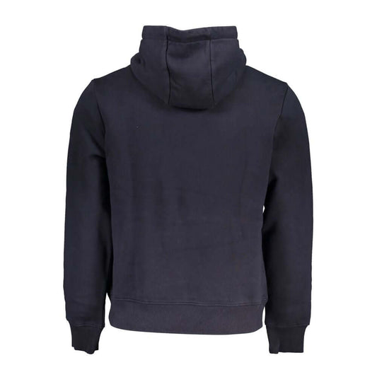 Rear view of Napapijri Blue Cotton Sweater, long-sleeved hooded sweatshirt with fleece, regular fit, and central pocket.
