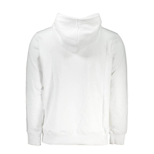 Calvin Klein White Cotton Sweater with hood and central pocket, featuring embroidery and logo, made of 100% organic cotton.