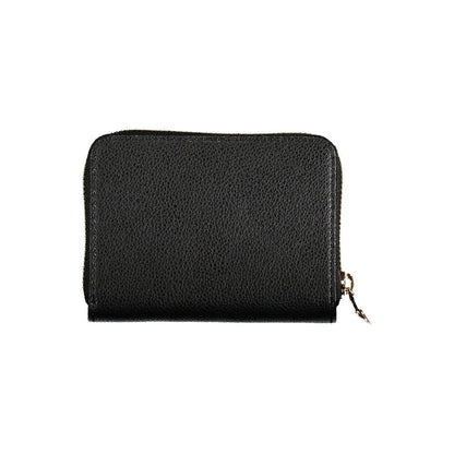 Patrizia Pepe Black Leather Wallet with zip closure, coin purse, and card compartments.