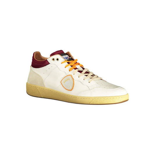 Blauer White Polyester Sneaker with contrasting details, laces, removable footbed, application, and logo.