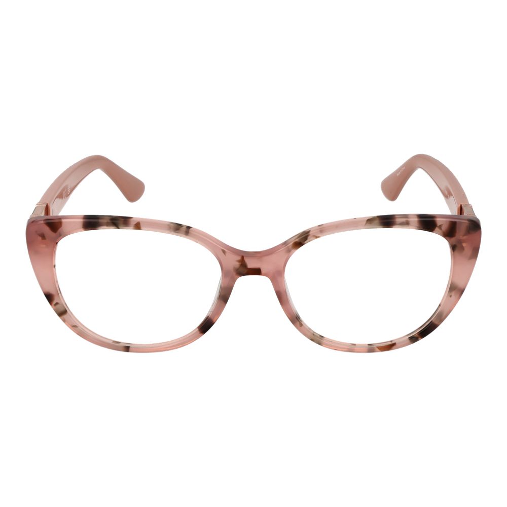 Guess Pink Women Glasses Frame cat eye style with rose full-rim plastic frame, demo lenses, 51mm width, and branded case included.